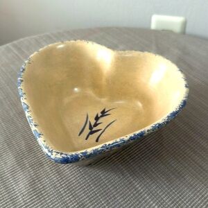 Vintage Stoneware Pottery Small Heart Shaped Bowl Sponged Heart Design ‘93
